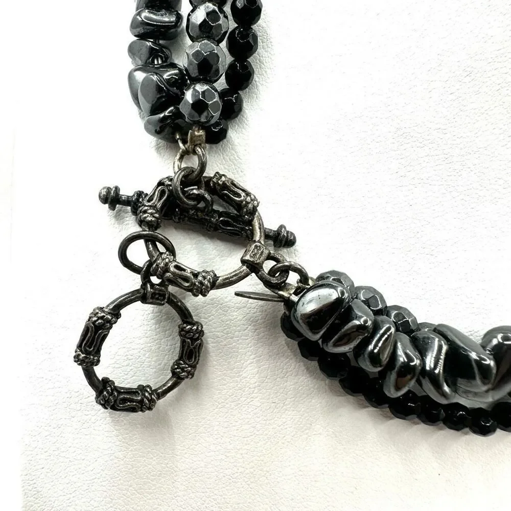 Siplada Hematite and onyx sterling silver multi strand necklace